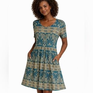 Your Style 3XL Teal Paisley Boho Dress Plus Size Glowy A-Line Side Pockets NWOT